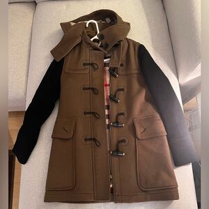 AUTH Burberry Wool Colorblock Pattern Coat US 4